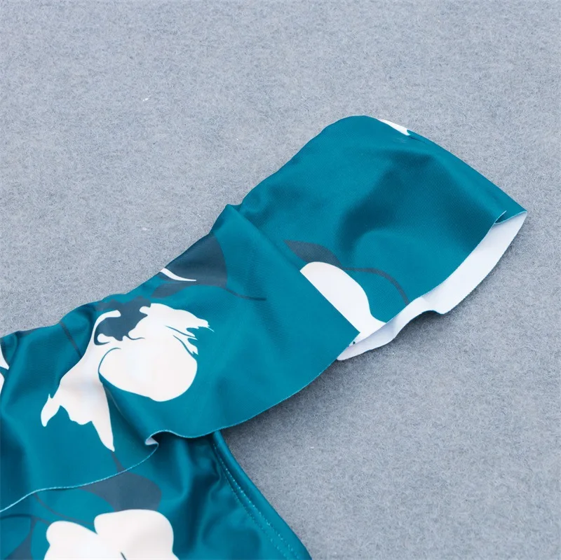 Женский купальник с высокой талией зеленое бикини на одно плечо размера плюс