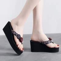 new arrival bohemia style summer shoes flower slippers women sweet comfortable thick soles beach sandals