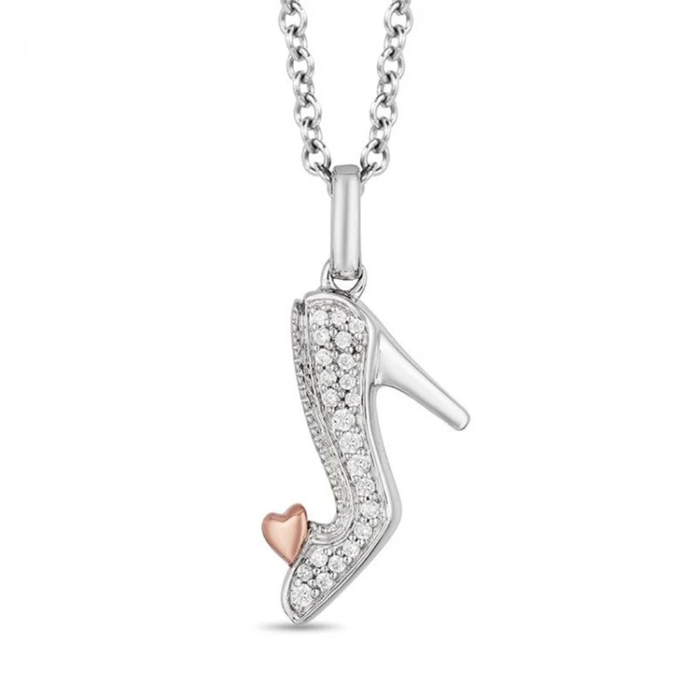 HESHI Enchanted Cinderella Diamond Slipper Pendant in Sterling Silver and Rose Gold - 19