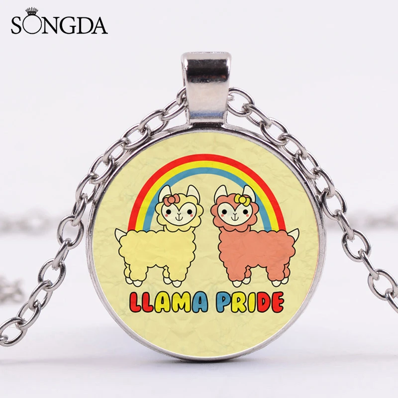 Cute Animal Alpaca Llama Pride Necklace Choker Sweet Cartoon Pattern Crystal Glass Cabochon Pendant Kids Jewelry | Украшения и