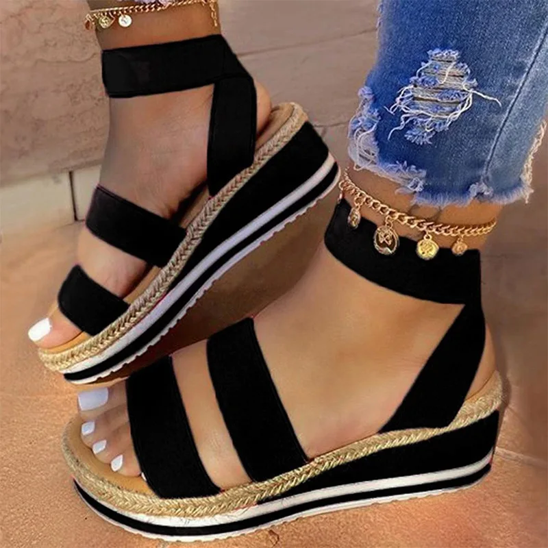 

Summer Sandals Women Wedges Platform Ladies Hemp Shoes Ladies Candy Color Casual Girls Slip on Strap Cross Girls Plus Size 2020