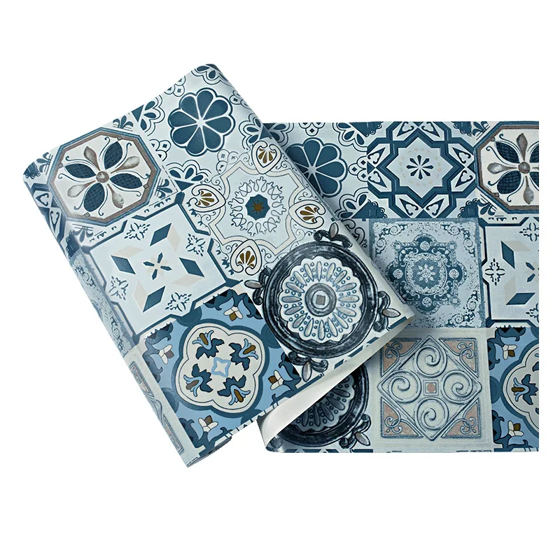 

Imitation Tile Wallpaper Background Wallpaper Bohemian National Style Mediterranean Southeast Asian Style Living Room Bedroom