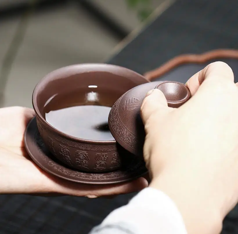 Чайная чашка YIXING ZISHA Gaiwan чайная из фиолетовой глины кунг фу зеленый чай Da Hong Pao