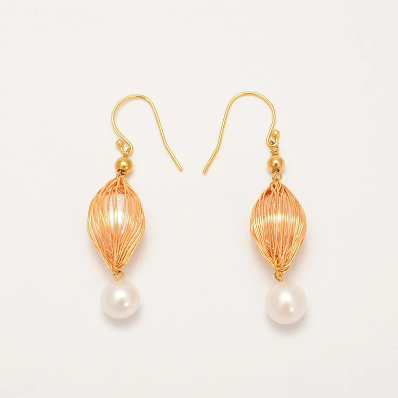 

Sl Oksana Handmade 14k Gold-Plated Real Natural Pearl Baroque Drop Earrings Vintage Fashion For Women Accessories Jewelry Gift