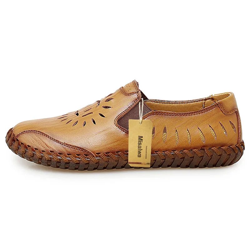 

Misalwa Summer Men's Outdoor Casual Sandals Breathable Hollow Out Leather Men Flats Non-slip Vintage Men Shoes Big Size Dropship