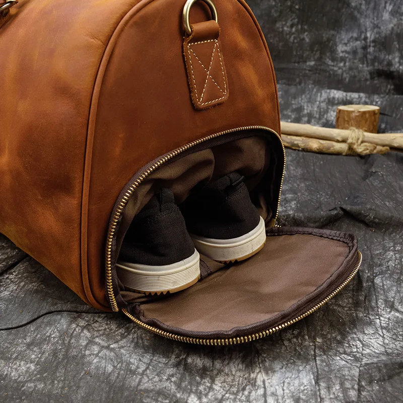 Мужская Толстая дорожная сумка Crazy Horse из натуральной кожи 20 дюймов|leather travel bag|travel