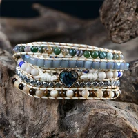 wrap bracelet for women mixed natural stones heart shape charm 5 strands bracelets handmade boho bracelet jewelery