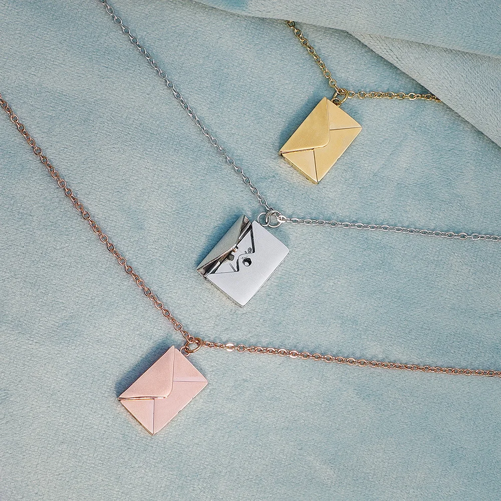 

Envelope Pendant Necklace Free Engraving Custom Name Lettering On The Back Your Message Personalize Birthday Gift For Girl