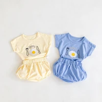 ins suit 2022 summer baby 0 2 years old fried egg sleeve top solid color bread pants cute cool cotton suit baby girl outfit
