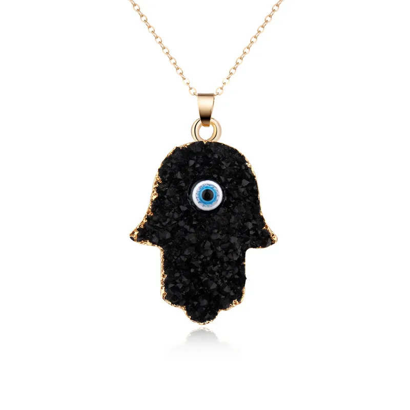 

Ethnic Women Hamsa Hand Fatima Necklaces Drusy Druzy Resin Geode Chains Necklaces Clavicle Collar Jewelry Accesorios Jewelry