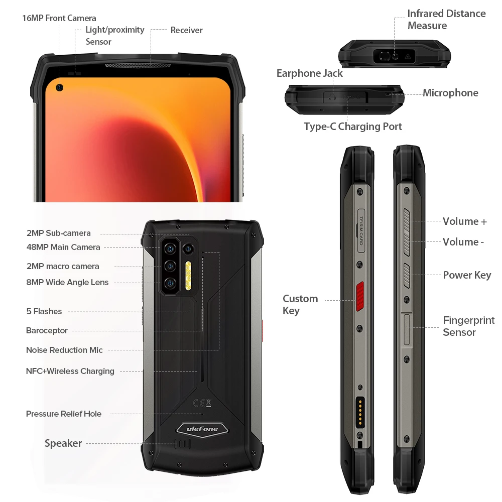 Ulefone Power Armor 13 Смартфон Android 11 8G + 256G мобильный телефон IP68 водонепроницаемый прочный