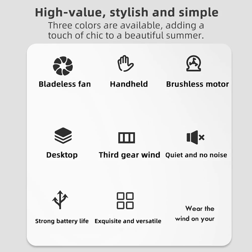 

3 Colors Summer Air Cooling Neck Fan Leafless Hanging Neck Fan Bladeless Ventilator USB Rechargeable Neckband Fans Air Cooler