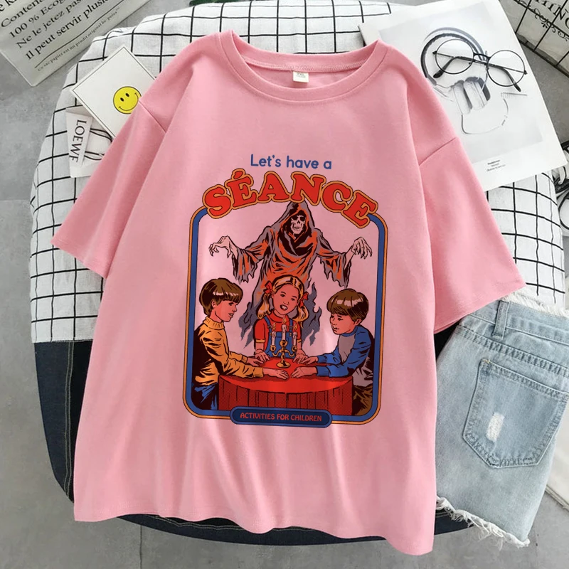 

Let's Have A Seance Demon Print T-shirt Women Harajuku Aesthetic Pink Tops Tshirt 2021 New Korea Fashion Y2k Emo Female T Shirt