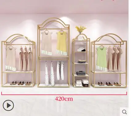 Clothing store display rack gold floor type special clothing rack for women on the wall display rack iron hanging clothes rack