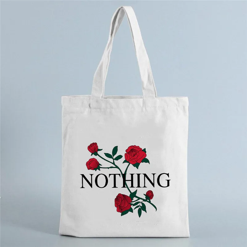 

Women Shopping Bag with Rose Flowers Print Canvas Tote Reusable Shopper Bags Student Book Bag Female Cloth Eco Shoulder Bag