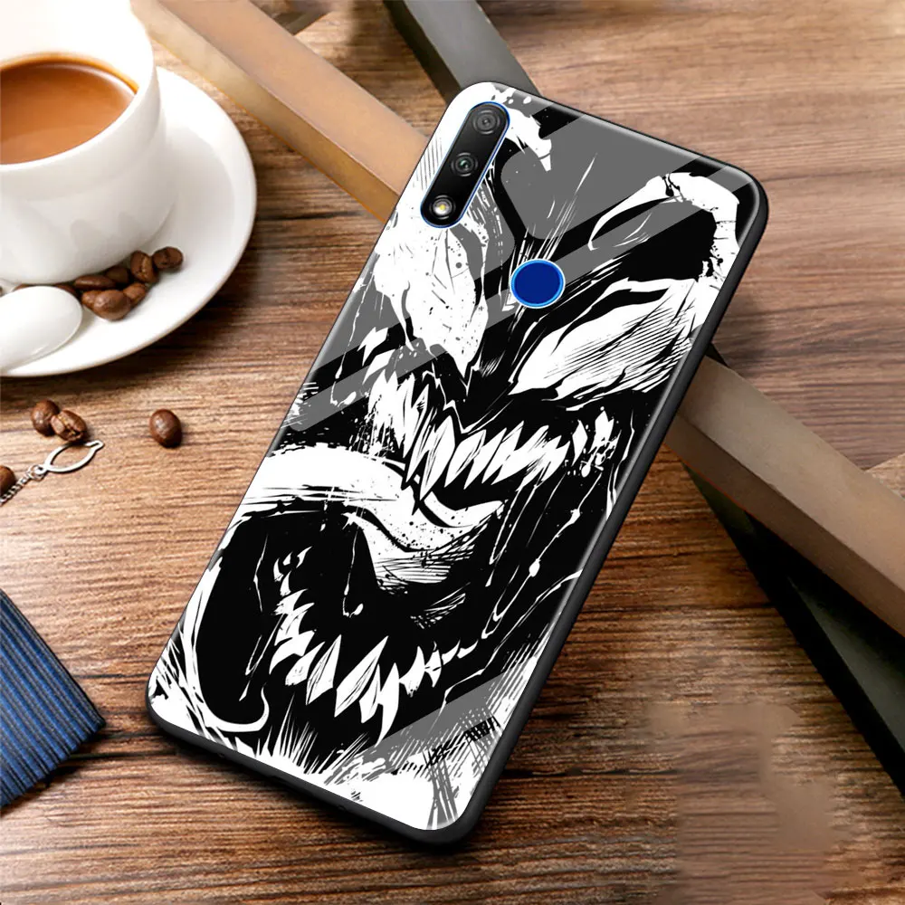 

Venom Phone Case Cover for Honor 8X 9X Pro 10 20 30 Lite Plus Luxury Tempered Glass Soft Edge Shell Funda Coque