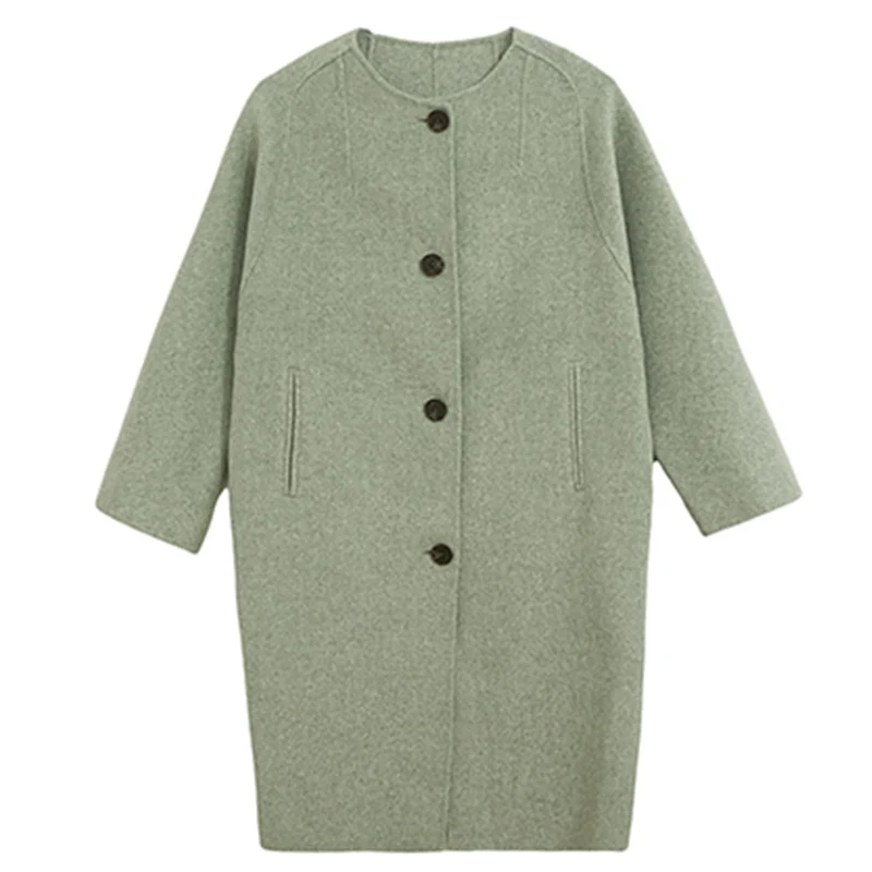 

2020 New fashion plus size 100% woolen coat long double faced medium long overcoat hepburn o-neck collar women's cashmere coat