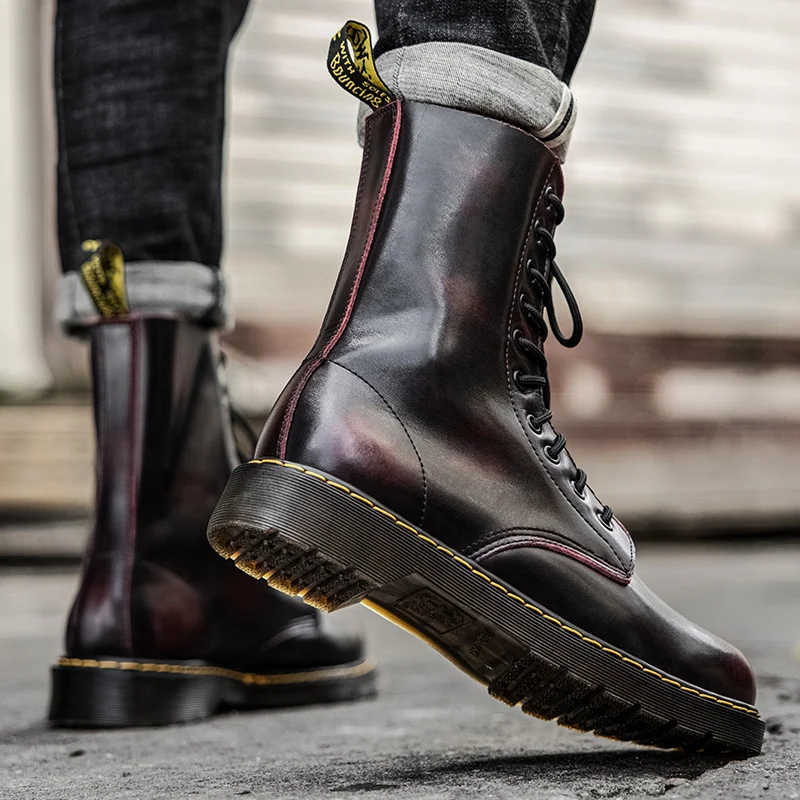 

Four Seasons Martin Boots for Women and Men Motorboats Men Boots Genuine Leather Soulier Homme Botas De Trabajo Hombre Size35-48