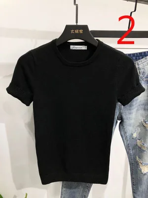 

Футболка мужская с коротким рукавом, Шелковый облегающий топ с круглым вырезом и вышивкой, в черно-белую полоску, с рукавом до локтя, лето