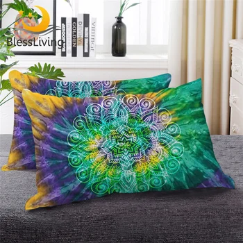 BlessLiving Lotus Flower Sleeping Throw Pillow Tie Dye Bohemian Down Alternative Body Pillow Mandala Tye Dye Bedding 1pc 1