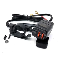 motorcycle double qc3 0 fast charge 12v phone charger with blue voltmeter power off switch