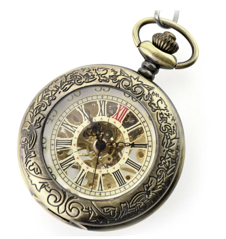 2019 Bronze Steampunk Pocket Watch Retro Mechanical Pocket Watches Skeleton Vintage Pocket Fob Watch Chain