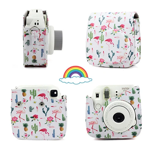 Flamingo cactus Fujifilm Instax Mini camera Bag ColorfuI мгновенный аксессуар для камеры из искусственной кожи чехол с плечевым ремнем для Instax Mini 9 Min8 8 - Цвет: Flamingo cactus