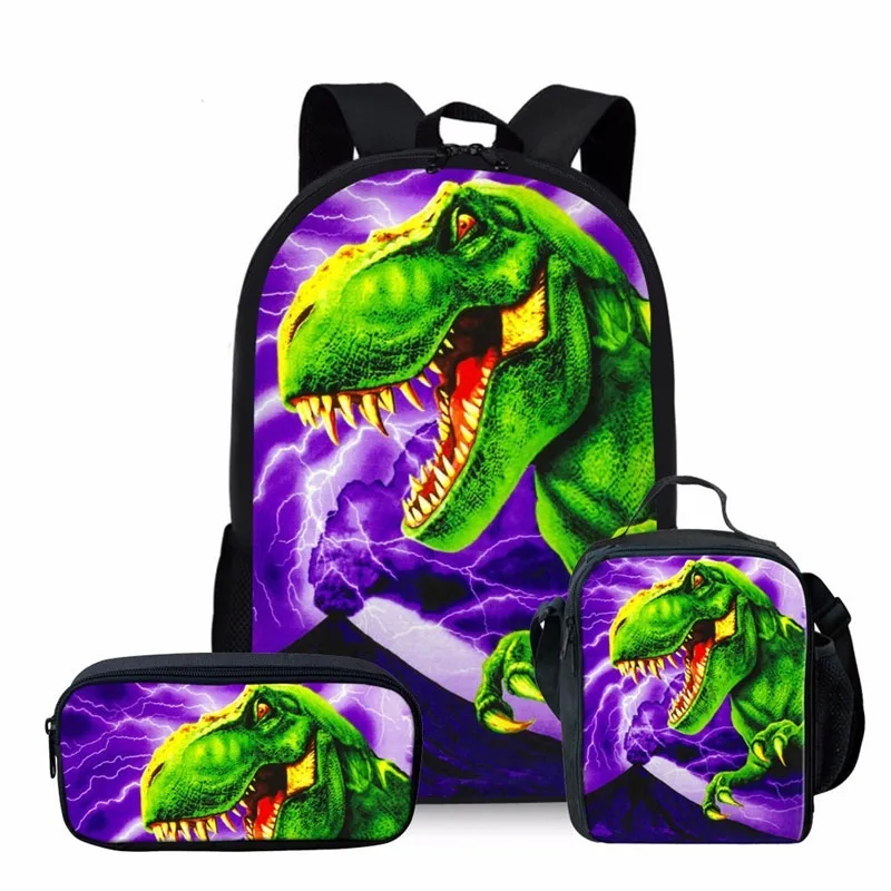 

2020 New Cool T-rex Dinosaur School Bags Set Bookbags for Teenage Boys 3pcs Primary Backpack with Lunch Box Pencil Bags