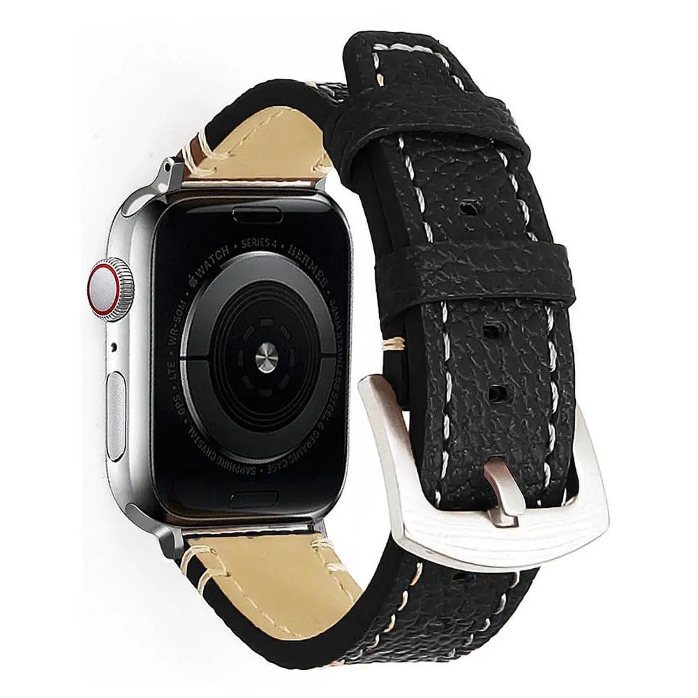 Высокое качество кожаный ремешок для наручных часов для Apple Watch, версия 1, 2, 3, 42 мм, 38 мм, версия браслет ремешок для наручных часов iwatch серии 5 4 40 мм 44 мм - Цвет ремешка: Черный