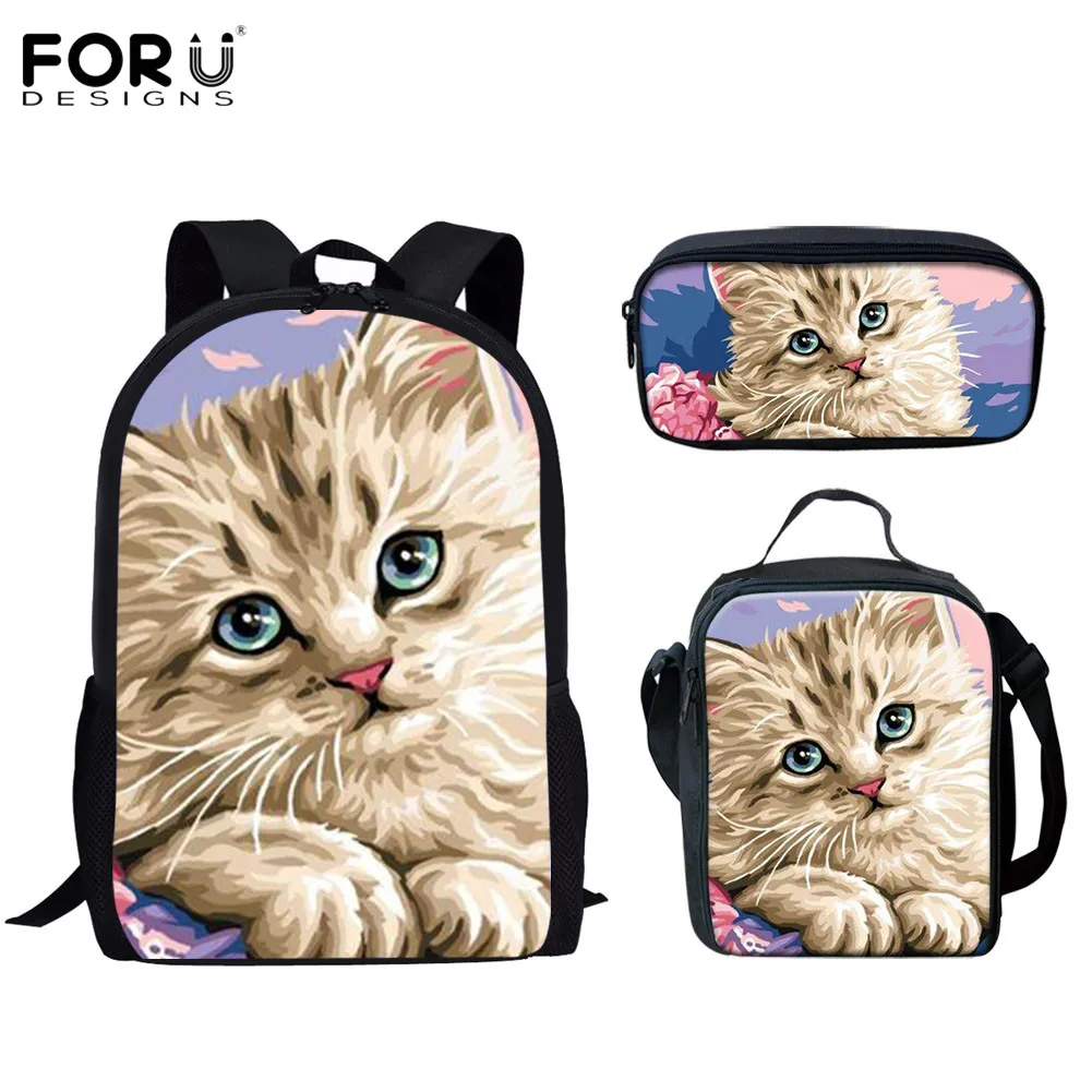 

Рюкзак для мальчиков и девочек FORUDESIGNS, школьный рюкзак с принтом в виде щенка и кошки, с регулируемой застежкой-молнией