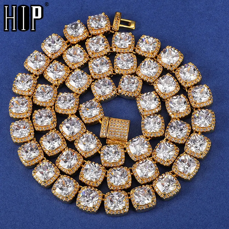 Цепочка с фианитами для мужчин и женщин ожерелье в стиле хип хоп квадратным