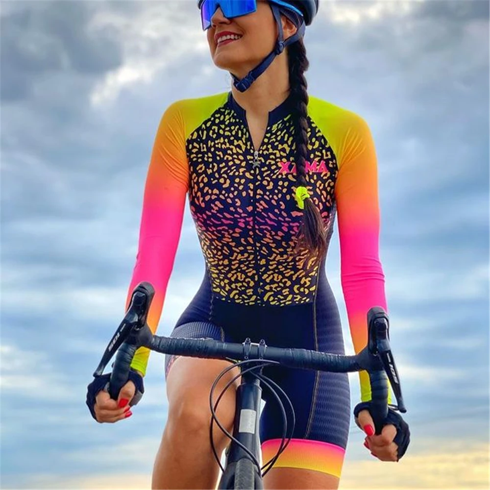 

XAMA Cycling Jersey Jumpsuit Women Triathlon Bicycle Clothing Pro Team Long Sleeve MTB Racing Bike Wear Skinsuit Ropa Ciclismo