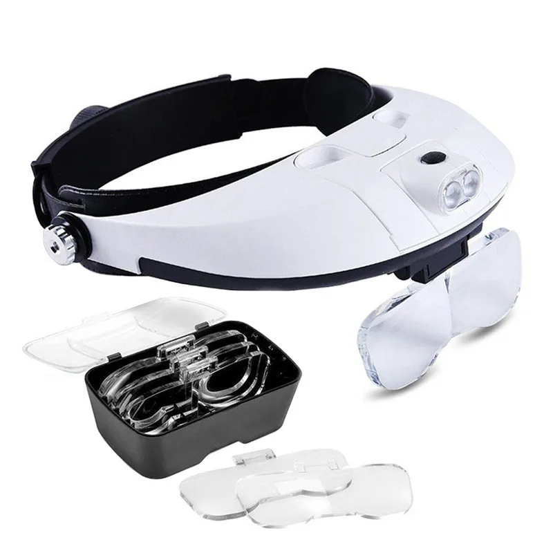 

LED Lamp Head-mounted Magnifying Glass Can Replace Maintenance Reading Glasses 5 Kinds of Multiple Interchangeable Lenses