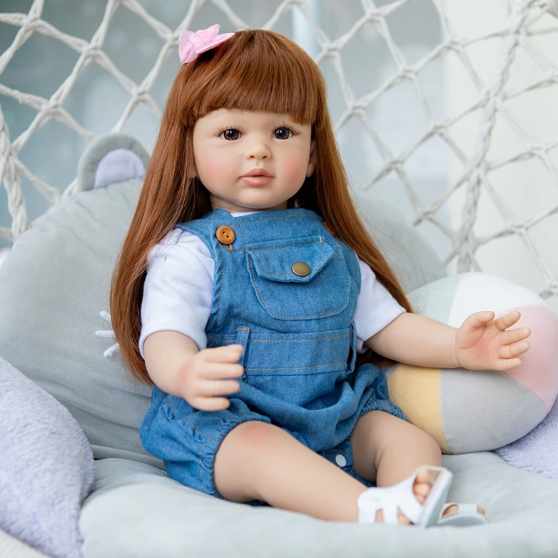 

Кукла-реборн 60 см/23 дюйма, кукла-девочка, кукла для кормления, реалистичное мягкое виниловое тело ручной работы с открытыми глазами, подарок ...