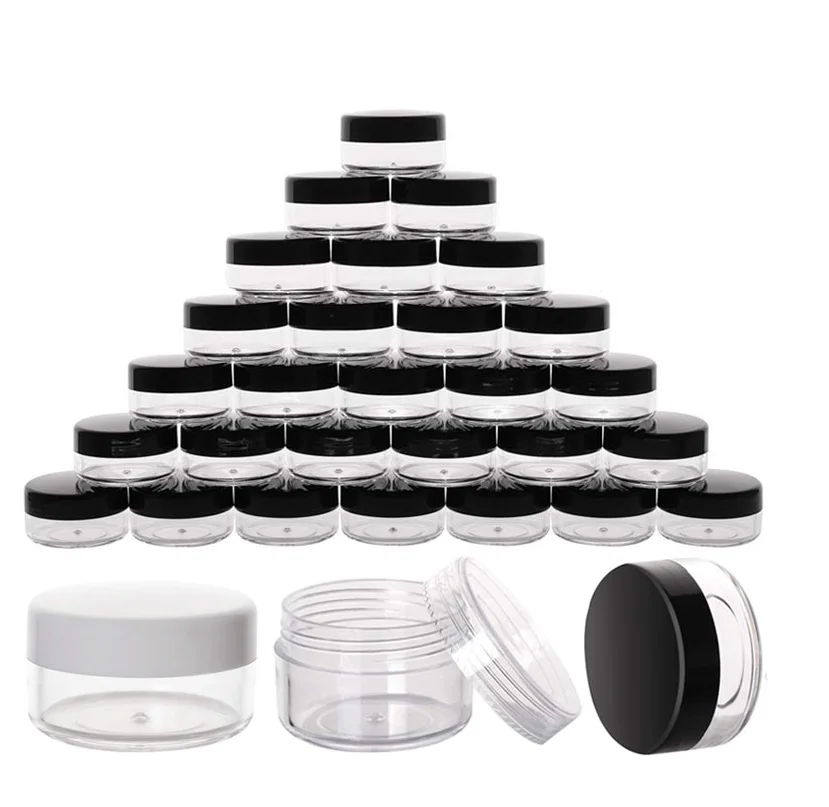 

100pcs 2g/3g/5g/10g/15g/20g Empty Plastic Cosmetic Makeup Jar Pots Transparent Sample Bottles Eyeshadow Cream Lip Balm Container