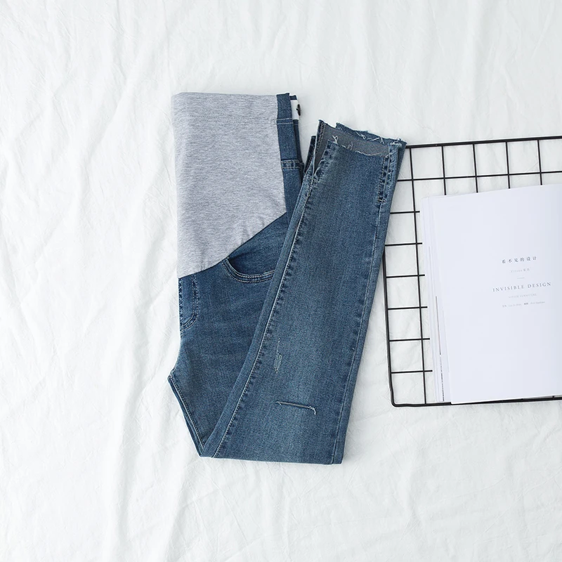 Ковбойские тряпки для беременных женщин джинсы с высокой талией корейские