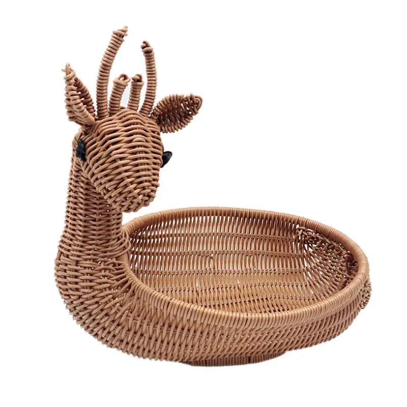 HOT-Rattan Woven Fruit Basket Imitation Deer Bread Bowls Tray Vegetable Snack Novelty Animal Shaped Ancient | Дом и сад
