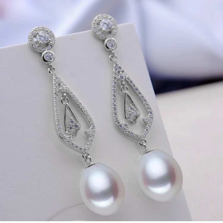 Длинные серьги подвески MeiBaPJ из натурального жемчуга с зеленым камнем серебро 925