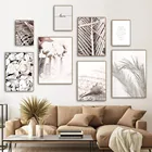 Настенный постер с растениями, Картина на холсте с изображением пальмовых листьев, Пляжная раковина, песок, ручная печать, декор для гостиной в скандинавском стиле