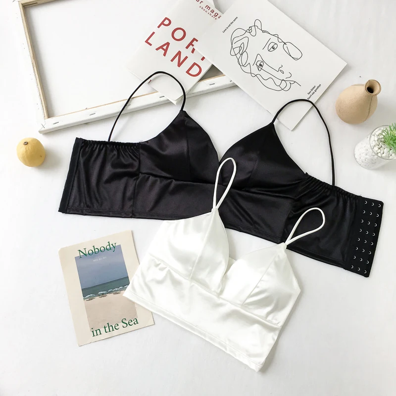 

Women Sleeping Brassiere Push Up Bras Sexy Lingerie Top Wireless Bra Top Sexy Sexy Strap Silk Smooth Plunge Bralette Bra 1 Pc