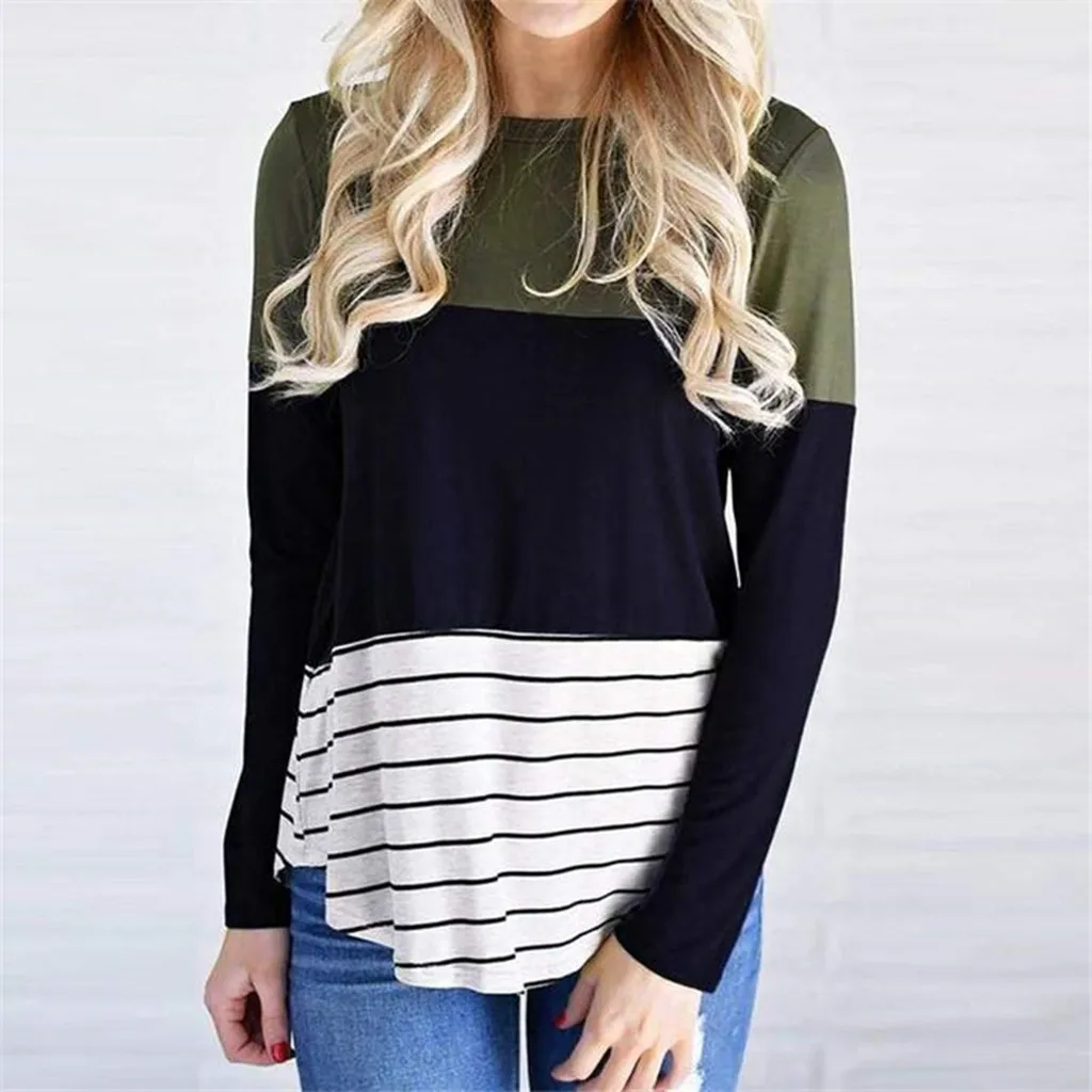 

Maternity Long Sleeve Striped Nursing Tops T-shirt Splicing Stripe Blouse Casual Tshirt For Breastfeeding Pregnant Woman #