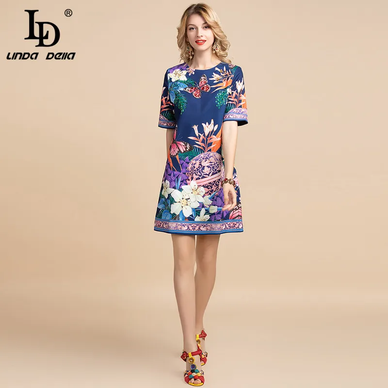 LD LINDA DELLA элегантное дизайнерское летнее платье для женщин с коротким рукавом