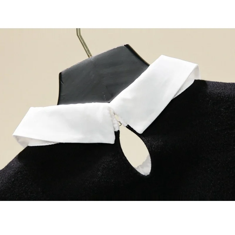 

Slim Black Bottomed T-shirt Autumn And Winter 2020 New Sweet Flare Sleeves Tops Splicing Lapel Auricularia Lacw Yalabovso