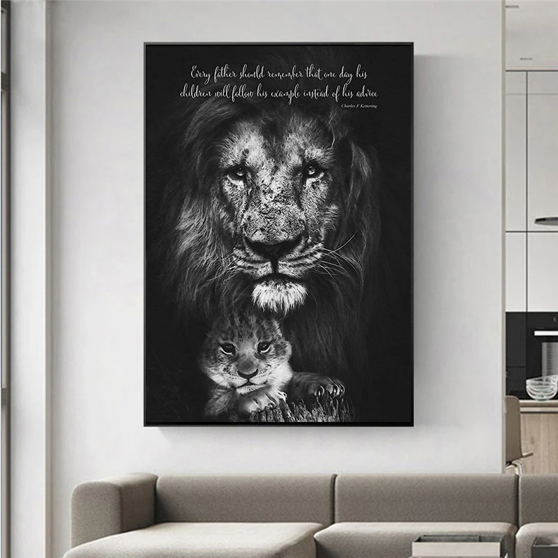 

African Wild Lions Family Canvas Art Posters And Prints Black And White Animals Canvas Paintings On the Wall Art Pictures Cuadro