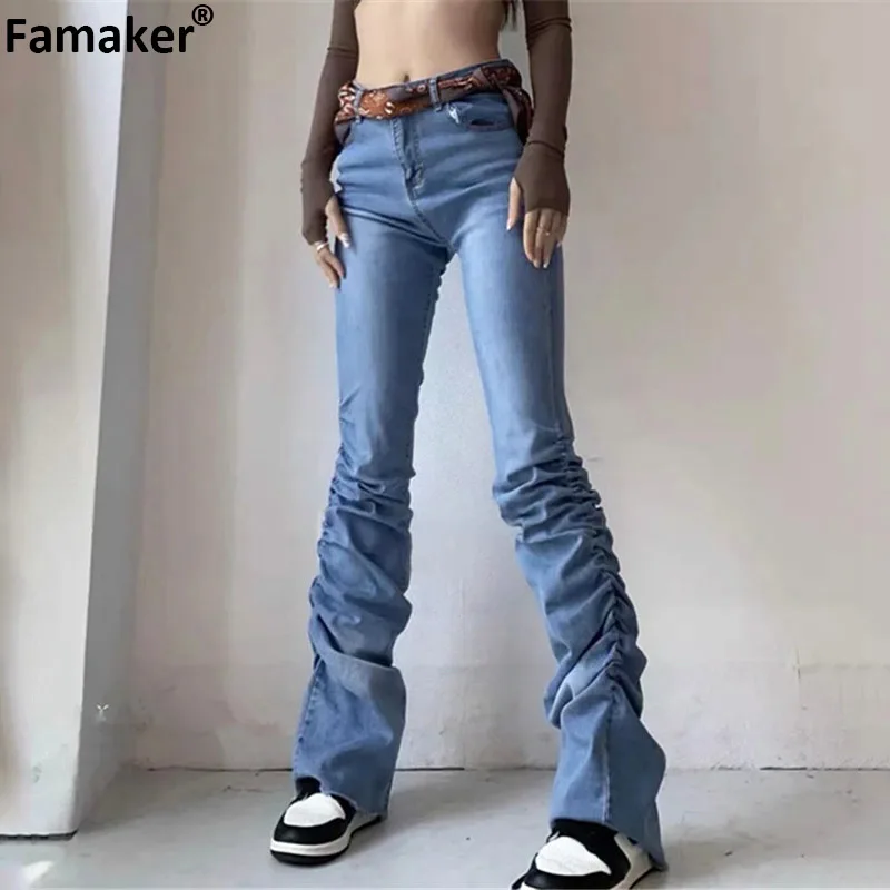 

Джинсы-карандаш Famaker женские, пикантные облегающие брюки из денима с завышенной талией, повседневные уличные штаны для мам, Y2K