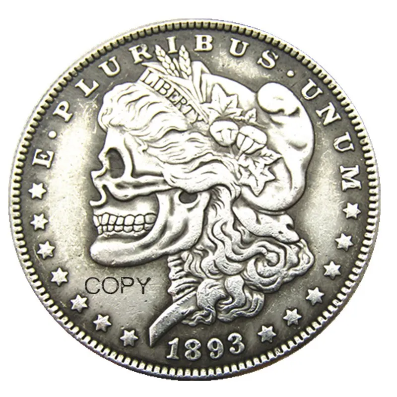 US Hobo 1893s Morgan Dollar Череп Зомби Скелет посеребренные копии монет|Безвалютные монеты|