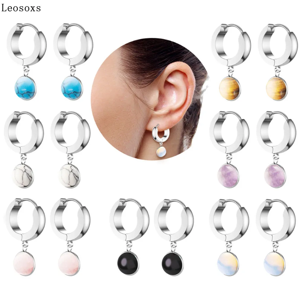 

Leosoxs 2 piece New hot sale stone pendant double-sided earrings stainless steel hypoallergenic earrings