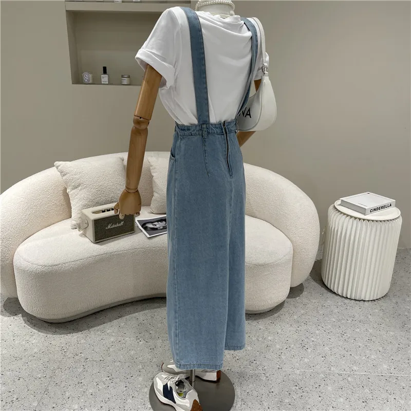 

Women's clothing Spring Summer 2021 Fashion New Mid length Split denim strap Suspender skirt