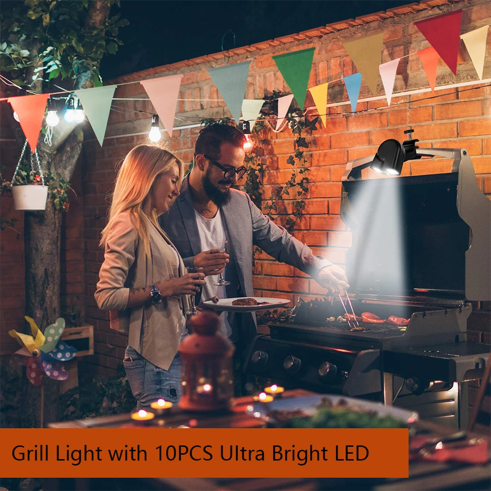 

Grill Light LED Barbecue Grill Light with Touch Switch Adjustable Handle Mount for Outdoor Camping Black