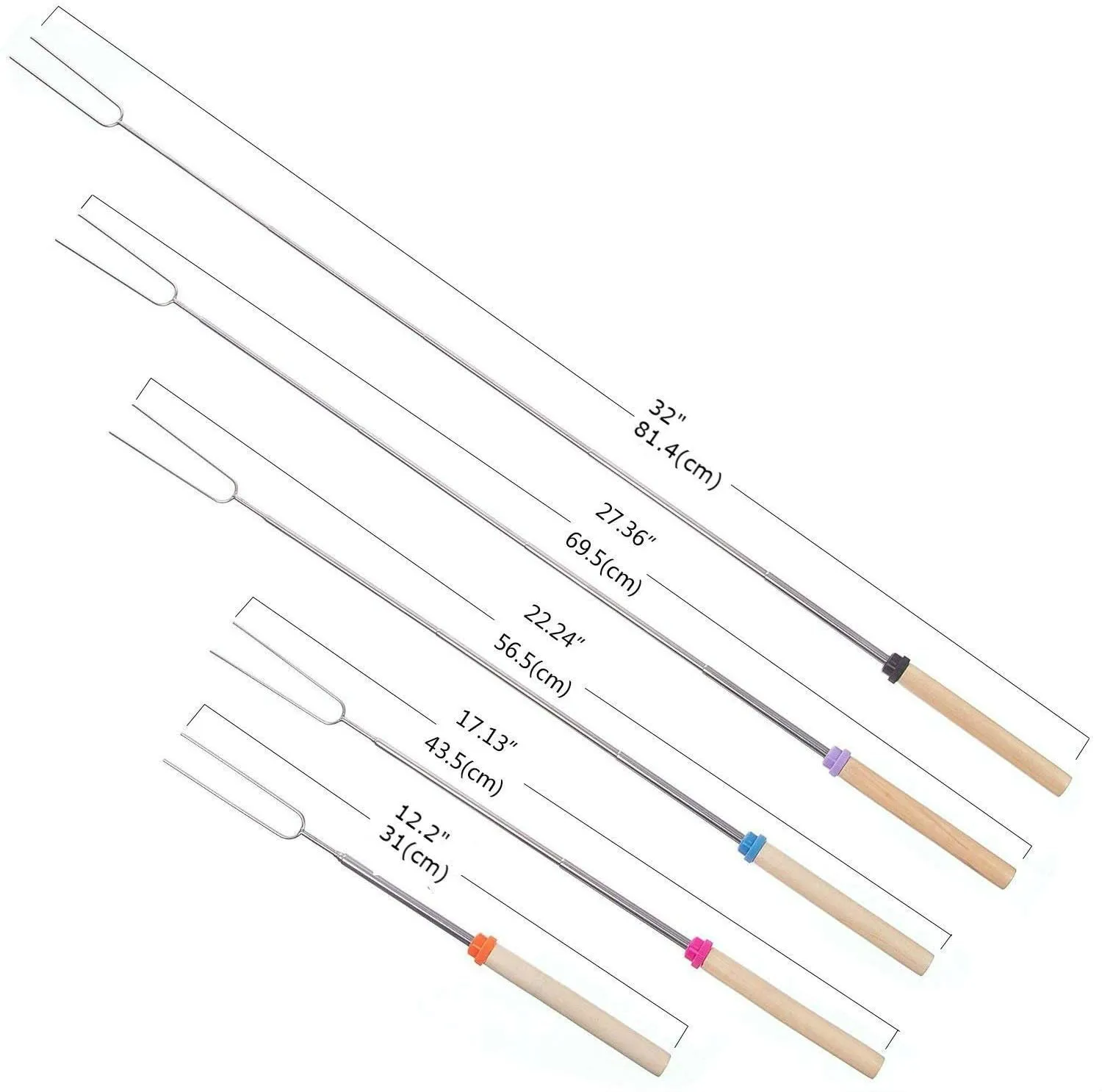 Stainless Steel Barbecue Fork Useful Wooden Handle BBQ Marshmallow Roasting Stick Extending Roaster Telescoping Tool #30 |